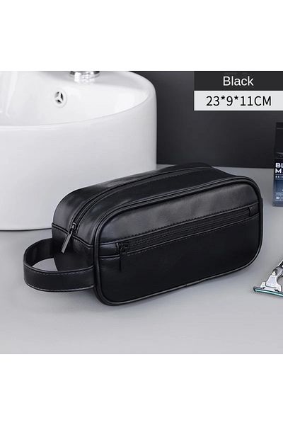 Choice black Men Leather Wash Bag Travel Business Trips Portable Cosmetic Bag Large Capacity Multi Pocket D