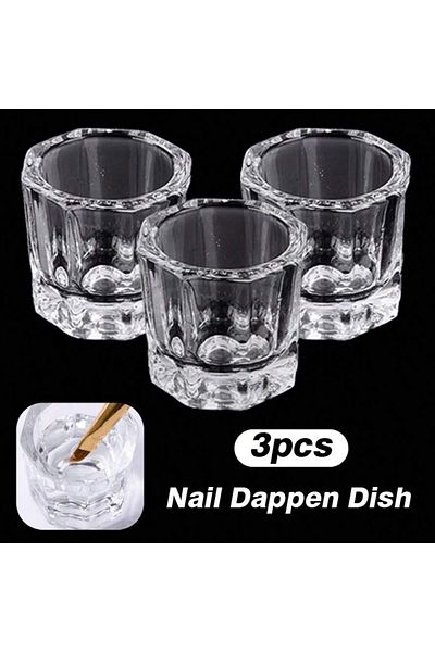 Choice 3pcs Mini Crystal Glass Clear Acrylic Small Octagonal Powder Liquid Nail Cup Nail Brush Cleaning Liq