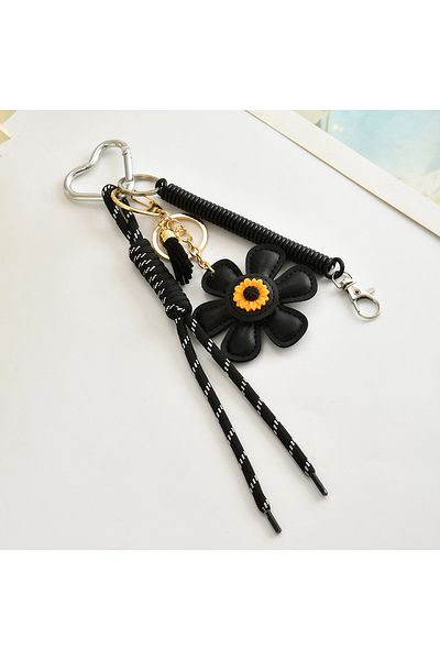 Choice Black Fashion Creative Leather Sunflower Braided Rope Bag Charm Keychain for Women Ladies Stylish Ba