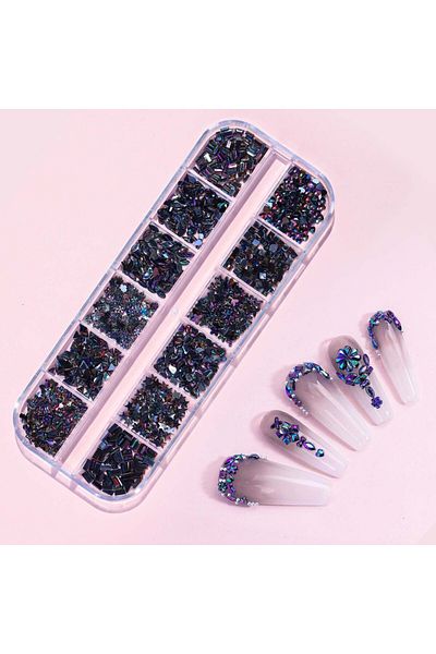 Choice rhinestones 12 AB mixed luxury nail rhinestones multi-shape 3D color nail gem glass nail pendants su