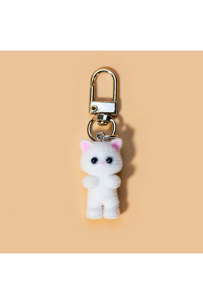 Choice White Cute Flocking Cat Keychain 3D Love Phone Pendant Headphone Case Charm Bag Decor Car Key Ring J