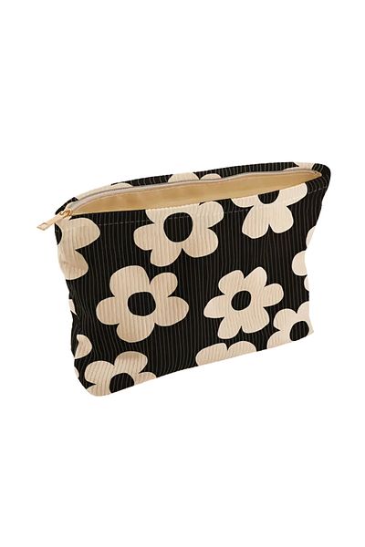 Choice Yellow flower Yellow floral printed corduroy makeup bag, lightweight zipper makeup storage box, mult