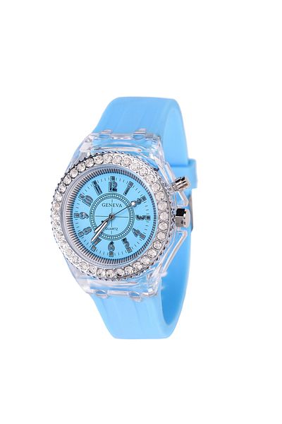 Choice SKY BLUE LED Light Flash Luminous Watches Women Men Boys Girls Silicone Wrist Watch Fashion Rhinesto