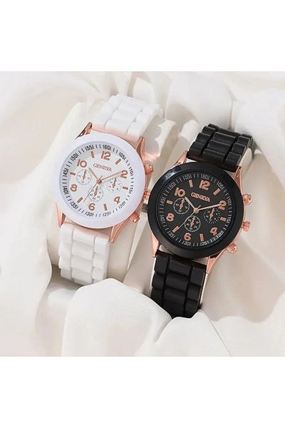 Choice HBS 2Pcs Luxury Women's Watch Set Fashion Luxury Elegant Alloy Wristwatch Silicone Strap Couple Watc