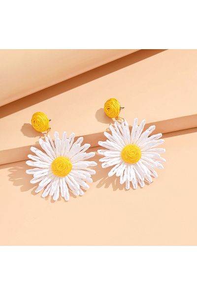 Choice Pink white Colorful Sun Flower Earrings For Women Girl Handmade Bohemian Rattan Knit Earrings Summer