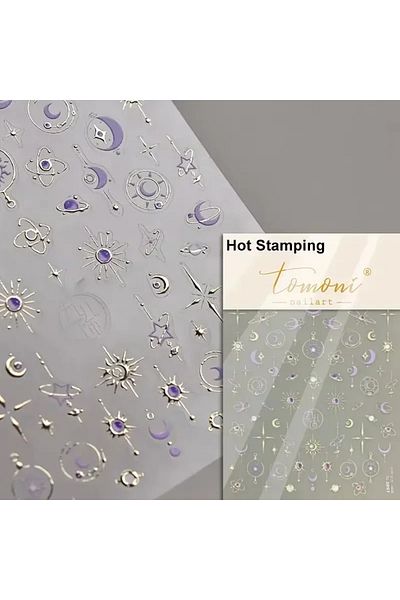 NAILFYOU TO3897 Purple Starlit Sky Star Moon Planet Wings Colour Abstract High Saturation Self Adhesive Nail