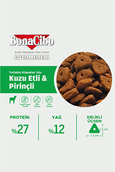 BonaCibo Adult Dog Kuzulu ve Pirinçli Yetişkin Köpek Maması, 4 Kg, Tüm Irklar İçin, Doğal, Şeker İçermez