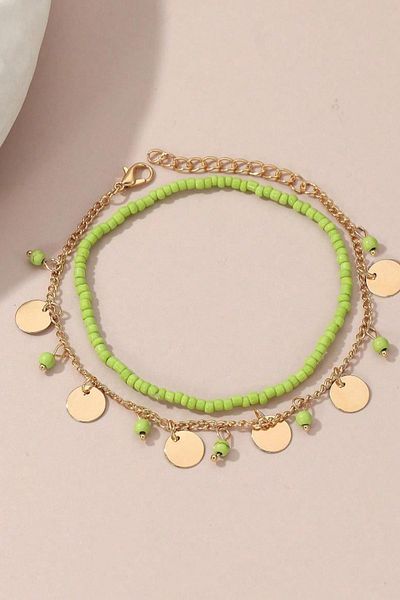 New Obsessions Pistachio Green Sequin Anklet Set