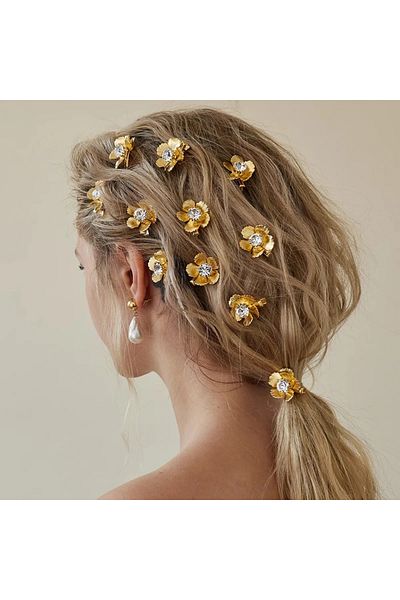 Choice HS-J7195G10 pec 10Pce Flower Crystal Hair Clips For Women Hairpins Girls Side Bangs Clips Flower Bar