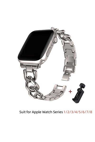Choice حزام ساعة ستارلايت معدني بسلسلة مقاس 38 مم و40 مم و41 مم لساعة أبل 45 ...