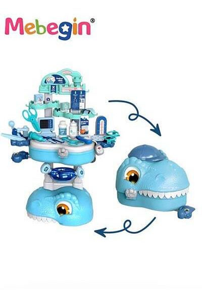 MEBEGIN 45 Pcs Dinosaur-shaped Medical Playset with Trolley Case and Bag, Medical-themed Pretend Toy