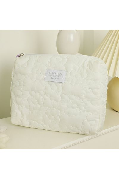 Choice WHITE Quilting Flower Large-Capacity Cosmetic Bag Waterproof Portable Storage Bag Travel Makeup Pouc