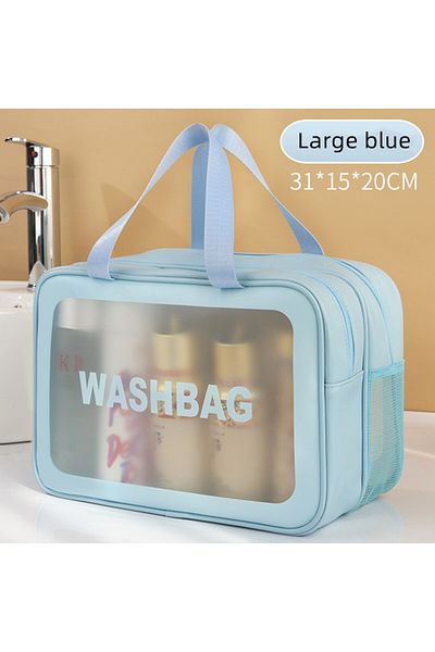 Choice Large blue Dry-wet separation double transparent PU makeup bag portable washing bag cosmetic storage