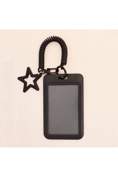 Choice black Cute Keychain Wristlet Lanyard Colorful Star Retractable Spring Lanyard with ID card Holder Ac