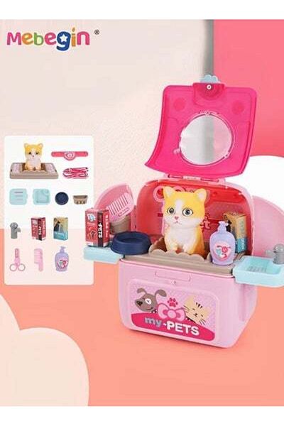 MEBEGIN 2 in 1 Pet Care Role Play Set, Creative Cat Grooming Toys Bag with Adjustable Backpack Straps