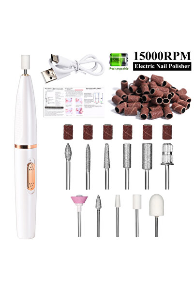 Choice1 طقم ماكينة تلميع ومثقاب أظافر كهربائي احترافي أبيض اللون قابل لإعادة الشحن ومحمول