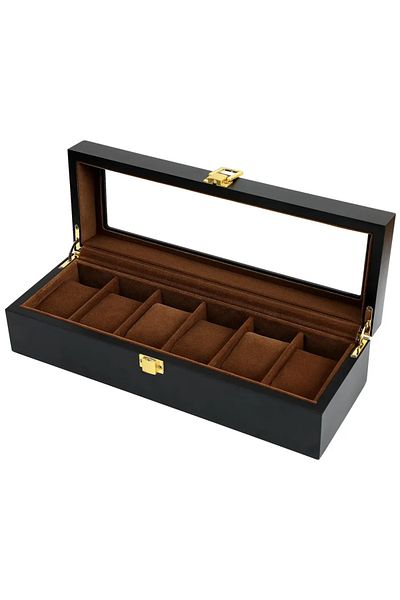 Choice 6 Slot Brown Watch Organizer Box,6 Watch 3 Slots Sunglasses Wooden Watch Organizer Box with Real Gla