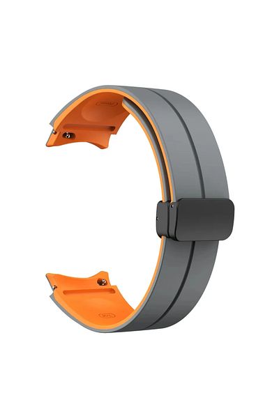 Choice Gray Orange Magnetic Buckle Two-Tone Silicone Strap for Samsung Galaxy Watch 6 5 Pro 4 Classic Band