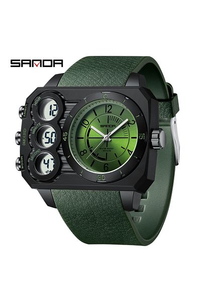 Choice Green SANDA Fashion Electronic Watch Outdoor Sports Multi functional Waterproof Night Light Dual Dis