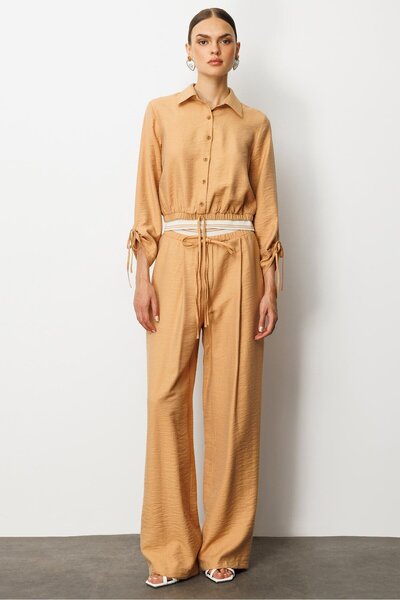 Moda İlgi Modailgi Beli Lastik ve Ribana Detaylı Bol Paça Pileli Yandan Cepli...