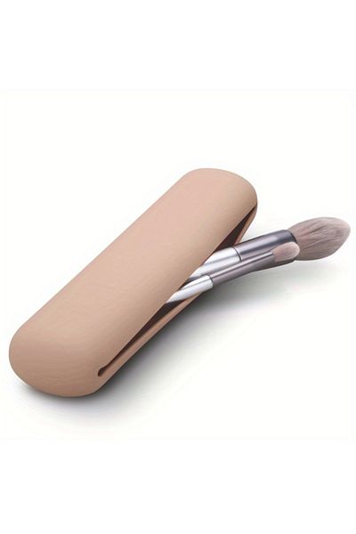 Choice Khaki Travel Makeup Brush Holder,Silicon Trendy And Portable Cosmetic Face Brushes Holder,Soft And S