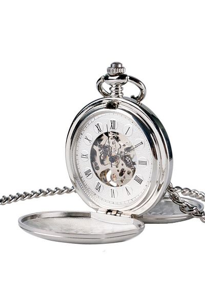 Choice Silver Classic double face hand winding mechanical pocket watch smooth surface hollowed Roman numera