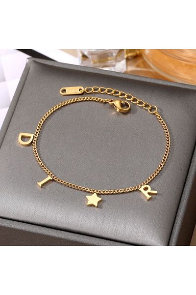Choice Gold Korea Fashion Letter Star Pendant Bracelet Woman Simple Vintage New Style Creative Bracelet Lux