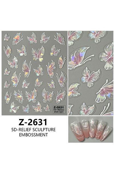 Choice Z-2631 1Pcs Butterfly Nail Art Stickers Decals 5D Embossed Nail Decals Shell Light Butterfly Nail De