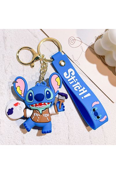 Choice 6 Cartoon Disney Lilo & Stitch Silicone Pendant Keychain for Women Men Fans Lovely Pink Blue Purple.