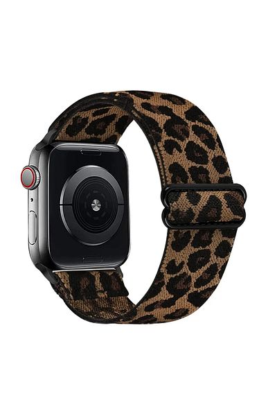 Choice 38 40 41mm-S10 42mm Black Yellow Leopard Stretchy Nylon Watch Band Compatible With iWatch Adjustabl