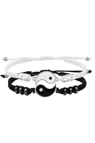 Choice 1 2Pcs Black White Tai Chi Bracelet Set For Women Men Rope Adjustable Chain Bangle Couple Fashion F.