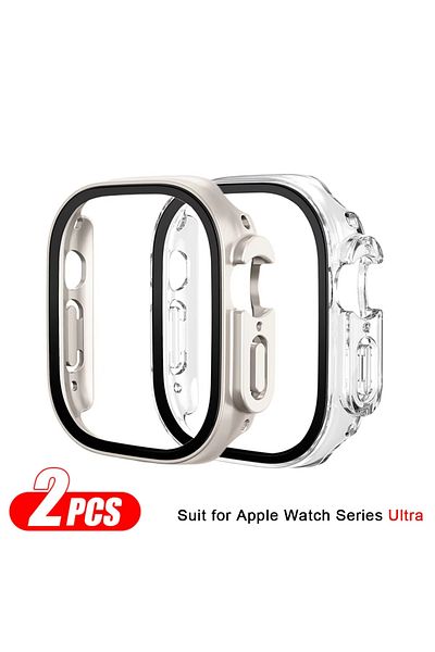 Choice جراب شفاف من قطعتين من الزجاج مقاس 49 مم ونجمة لساعة Apple Watch Ultra 2 جراب ساعة ذكية مقاس 49 مم وغطاء للكمبيوتر الشخصي