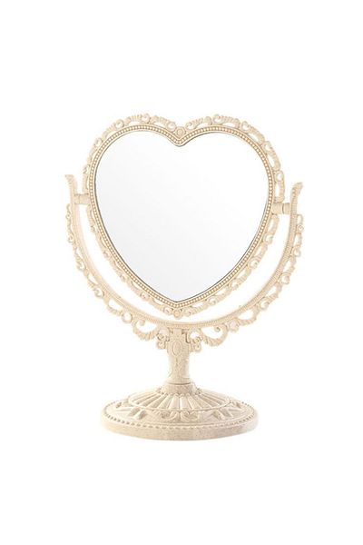 Choice Love Beige Cosmetic Heart-Shaped Mirror Functional Durable Desk Type Vintage European Style Makeup M