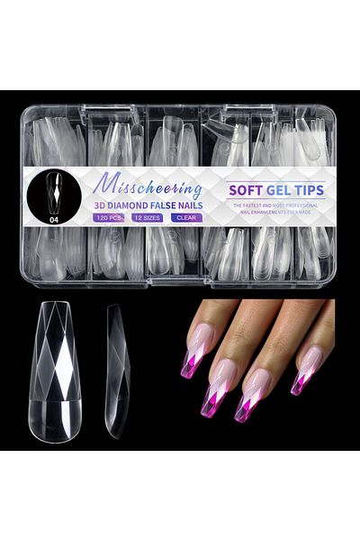 Choice LXJ04 Diamond Shaped 3D Almond Nails Transparent Non-marking Frosted Square Oval Wearable Full Cover