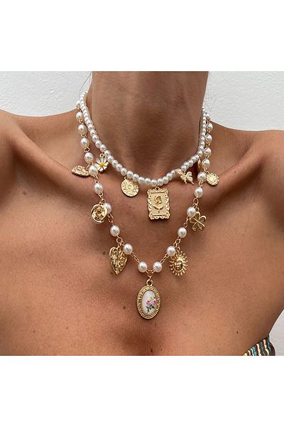 Choice Gold Color Salircon 2Pcs/Set Butterfly Sunflower Heart Pendant Necklace for Women luxury Imitation P