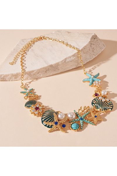Choice Starfish shells Unique Design Star Shell Coral Rhinestone Chain Necklace for Women Personality Vers