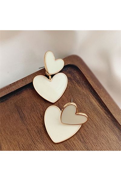 Choice ER21Y0482 New Korean Sweet White Green Double Heart Drop Earrings For Women Asymmetric Love Heart St