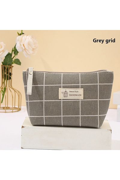 Choice gray grid New Canvas Cosmetic Bags Zipper Opening Key Card Holder Cartoon Student Pencil Case Coin P