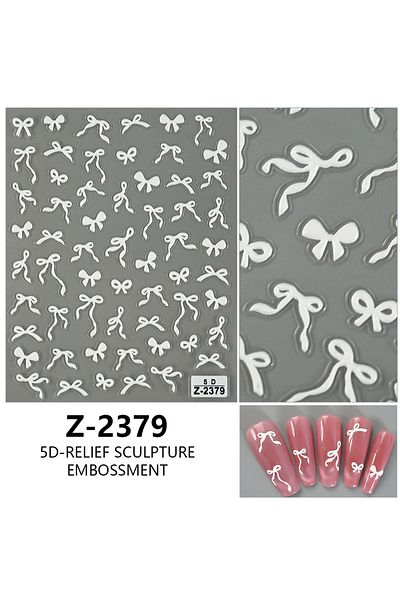 Choice Z-2379 5D Embossed Nail Stickers for Nail Art Self Adhesive Bow Nail Art Stickers Cute Bows Nail Dec