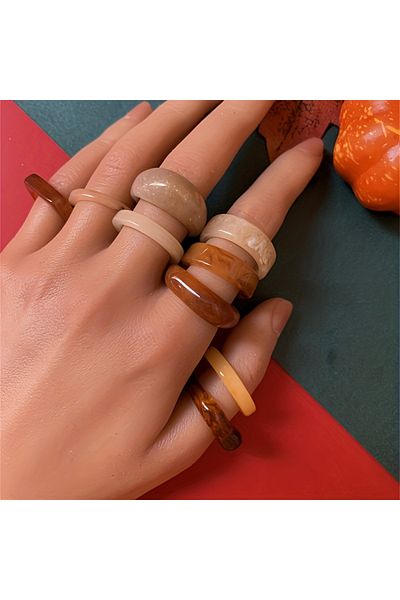 Choice 7-8-9 MULTI 9-piece set of Bohemian vintage stacked wide face rings for women's personalized matchin