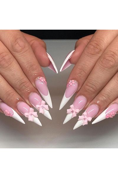 Choice MULTI 24 pieces of long pointed armor white French side 3d pink butterfly diamond pink flower drill