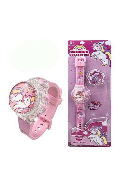 Choice DJS-F Creative Gyro Turntable Unicorn Kids Watches for Girls Students Light up Watch Colorful Light