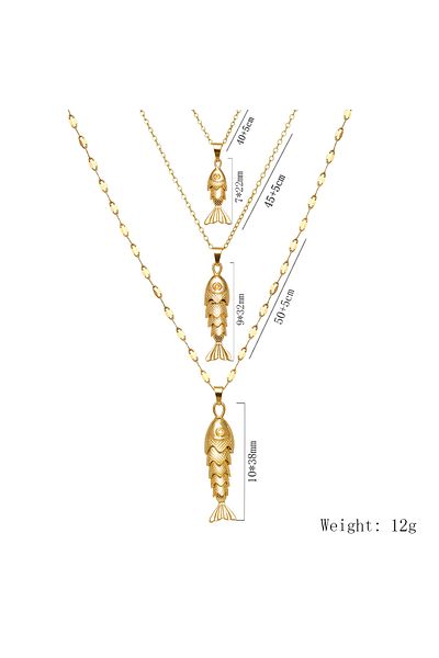 Choice Gold color Fashionable European And American Design Cute Little Fish Three-Layer Necklace Luxury Jew