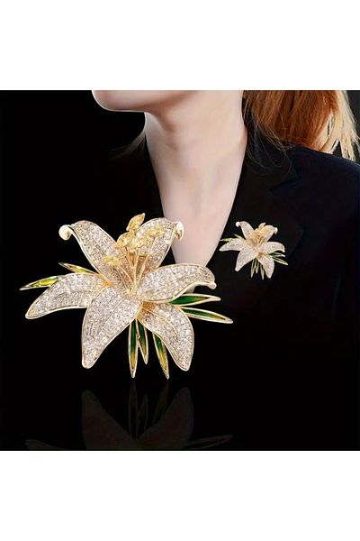 Choice Golden Luxurious Lily Flower Brooch Elegant and Simple Style Versatile Pin Collar Fashionable Access