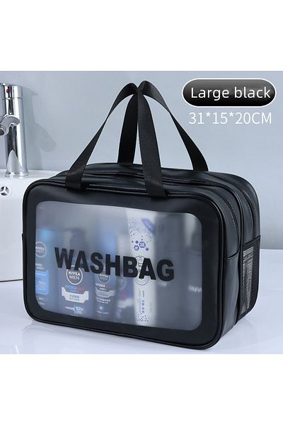 Choice Large black Dry-wet separation double transparent PU makeup bag portable washing bag cosmetic storag