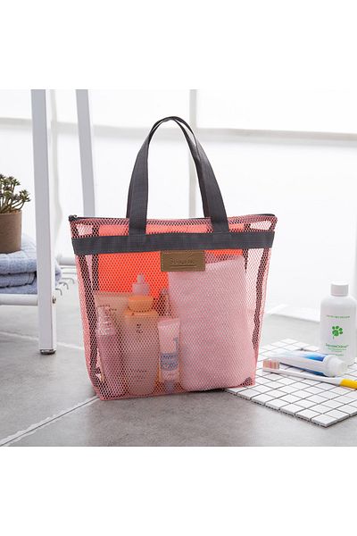 Choice Pink Mesh Makeup Toiletry Storage Bags Handbags Portable Travel Washing Body Shower Tools Organizer