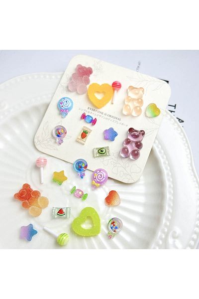 Choice Mixed 50PCS Colorful Candy Mixed Series Nail Art Charms Painted Lollipops Fudge Hearts Beas Nail Dec