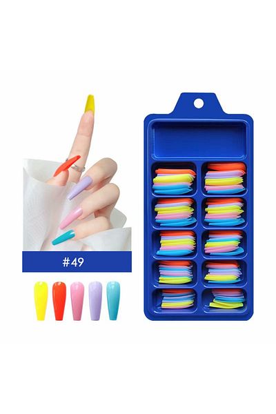 Choice 1895-49 100pcs Coffin Design Fake Nails Art Tools Mix Neon Colors Ballerina False Nails Press On Ful