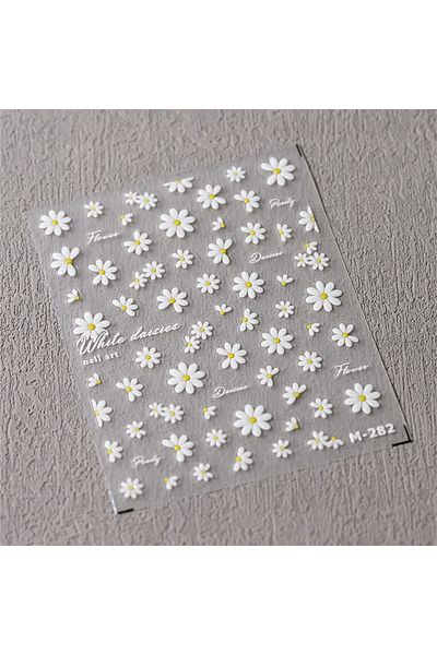 Choice 1pcs m282 1pcs 5d Nail Art Stickers Summer White Daisy Florals Petals Flowers Adhesive Sliders Nail