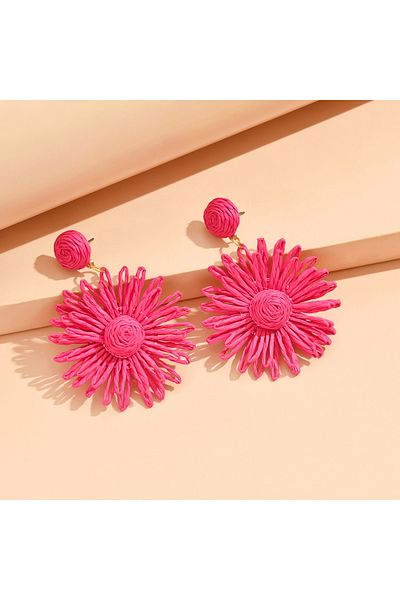 Choice Pink rose Colorful Sun Flower Earrings For Women Girl Handmade Bohemian Rattan Knit Earrings Summer